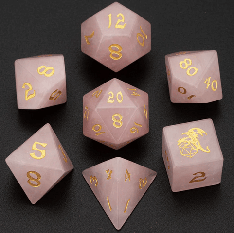 Gemstone: Rose Quartz Stone Dice Set